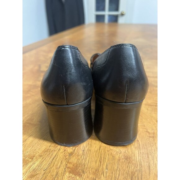 Vtg 90s Bandalino 8.5 M Black Leather Shoes Block Heel Career Old Money Chunky - Picture 9 of 10